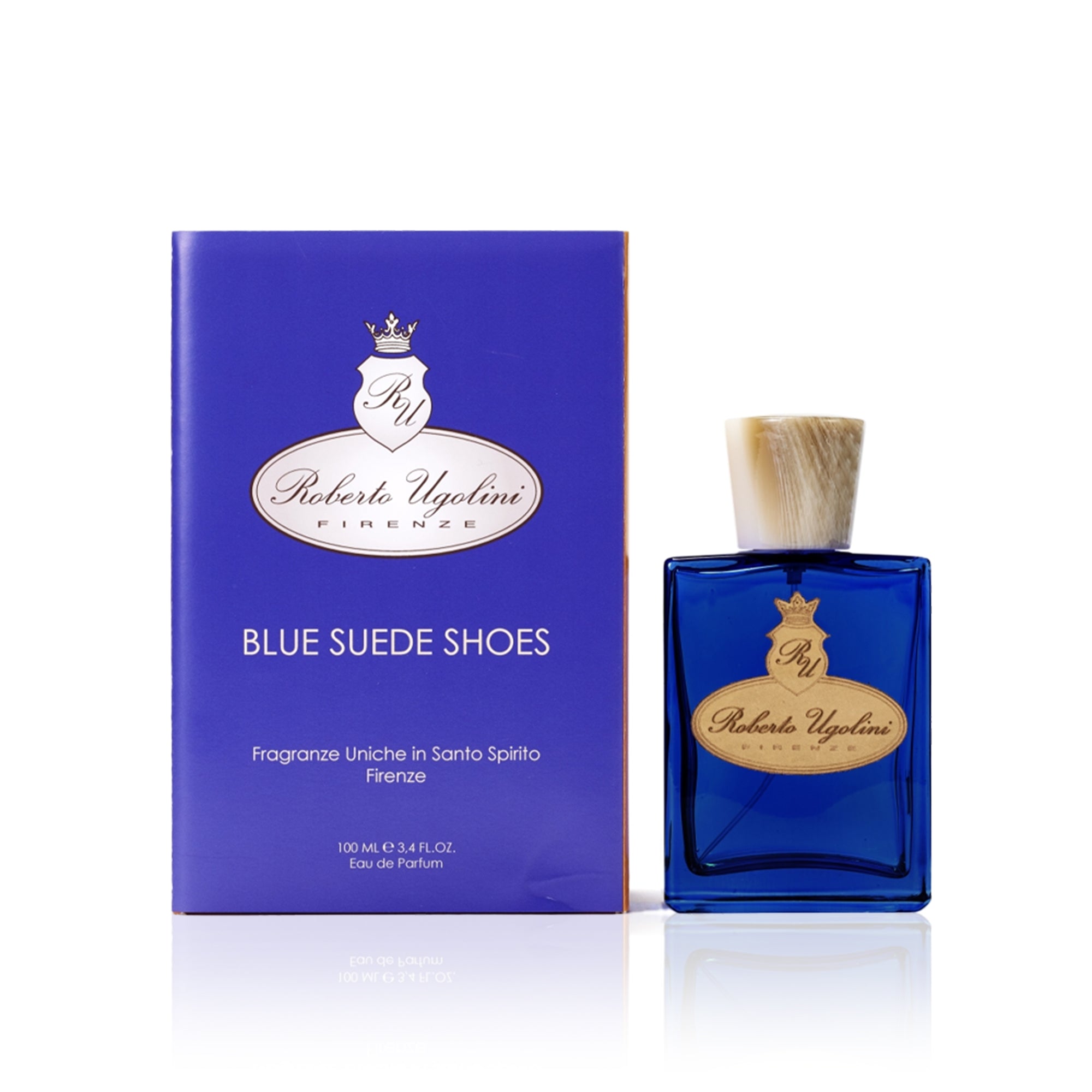 Flakon des Nischenparfums Blue Suede Shoes von Roberto Ugolini